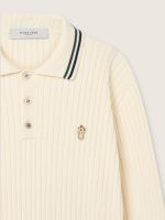 Men's long-sleeved polo shirt in white knit with contrasting edges and removable pin - Image 3