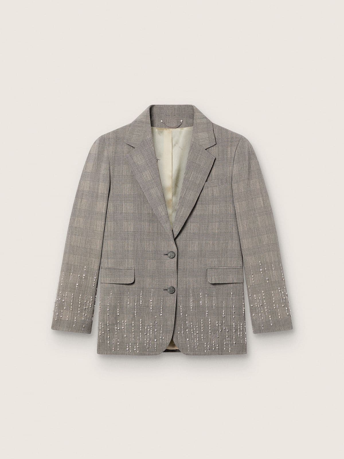 7aa20849cc351bc6d0f53fb0e235580121fd5e8749ca1ccbf15cbce9fadffe14 Women's jacket in gray Prince of Wales check with crystal embroidery - Image 1