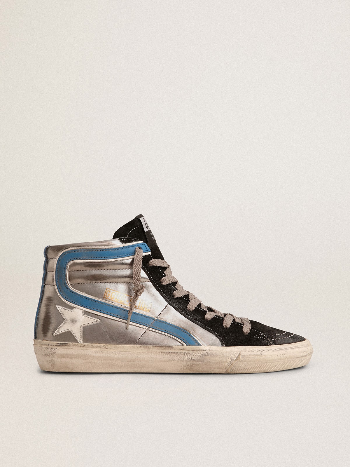 7aaaa87c4325144c07c5dd65241fa455808aaed596da13e7d9d527e610b1b58e Slide in silver metallic leather with white leather star - Image 1