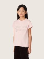 Girls' T-shirt in pink cotton jersey with logo and studs - Image 5
