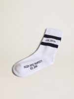 Ribbed socks with navy-blue stripes and logo