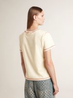 Women's cream T-shirt with faded red accents - Image 4
