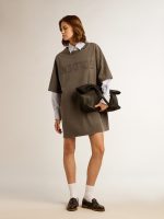 Women's gray T-shirt dress with distressed treatment - Image 3