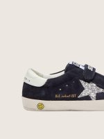 Junior Old School in blue suede with silver glitter star and white leather heel tab - Image 4