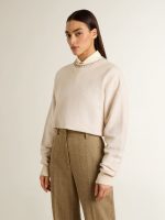 Women's cream cotton cropped sweatshirt with crystals on the front - Image 2
