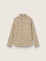 Boys' shirt in beige and brown checked cotton flannel