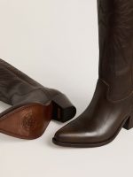 Wish Star boots in dark brown leather with tone-on-tone embroidered star - Image 4