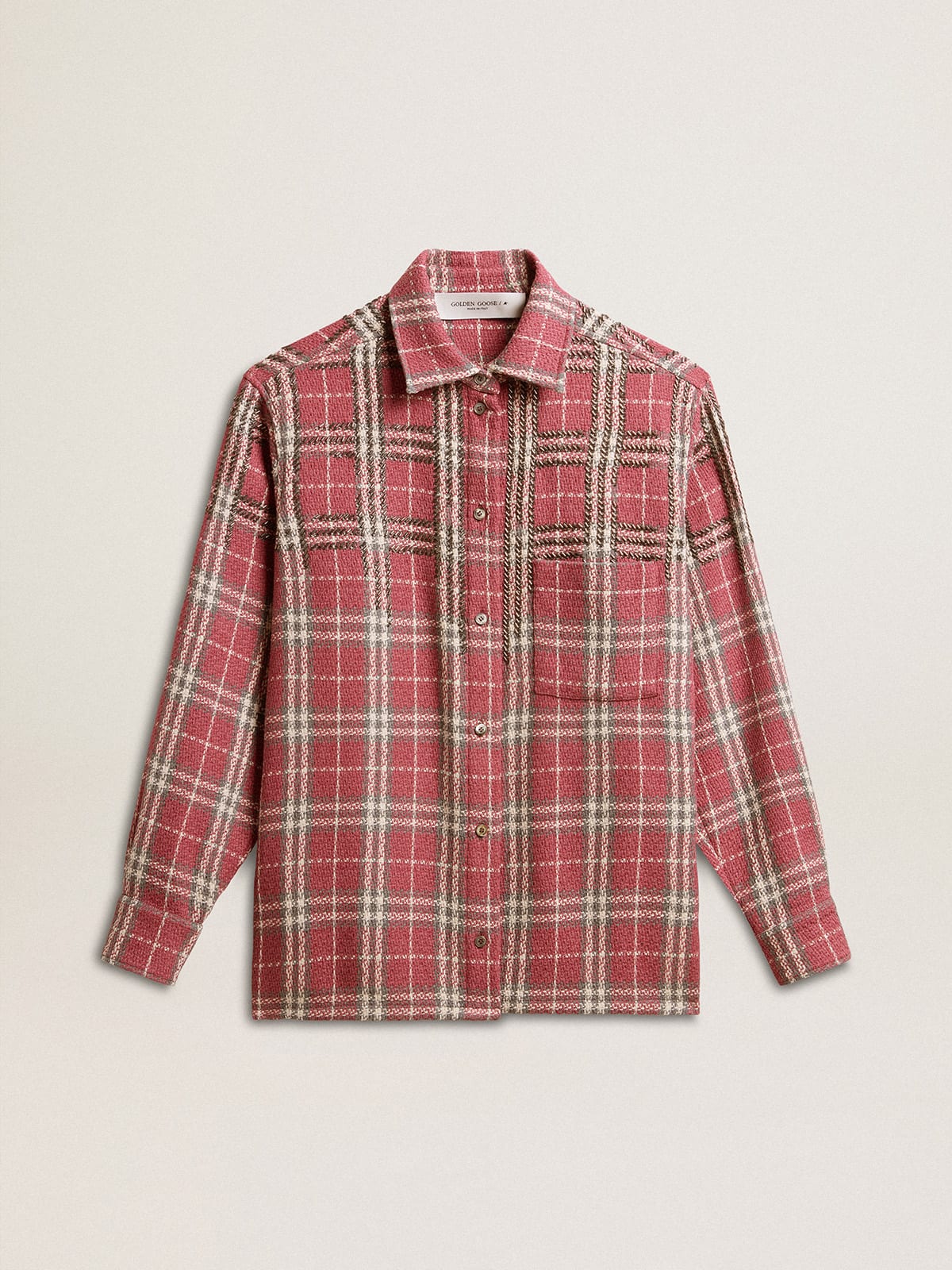 7bb9df4d4dadc0e356c580cfffc6a7b961bf865ea62a43d4b07afcc40edeefa5 Women's shirt with pink, sand and gray check embroidery - Image 1