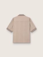 Men's short-sleeved shirt in gray cool wool with thin stripes - Image 2