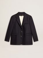Women's midnight blue wool single-breasted blazer