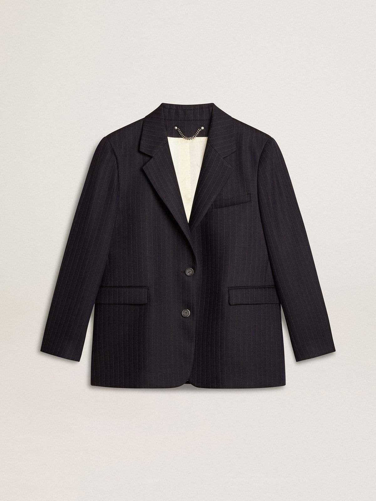 7c57bc362e42329d4cdd4d7d0b147cbce31c4d5afa77b27557e1390caf41b12a Women's midnight blue wool single-breasted blazer - Image 1