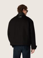 Men's short padded jacket in black cotton with leather collar - Image 6