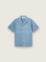 Unisex shirt in light blue denim with embroidery on the back