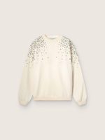 Unisex sweatshirt in white cotton with embroidered crystals