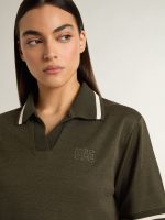 Women's cropped polo in military-green jersey with embroidery - Image 5