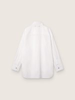 Women's oversized shirt in white cotton with pleated detail and jewel buttons - Image 2
