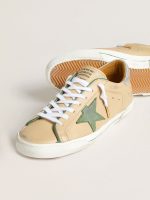 Super-Star LTD in beige leather with green suede star and silver foiled leather heel tab - Image 3