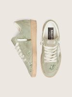 Women's Ball Star in sage-green suede with white leather star and tone-on-tone Swarovski floral embroidery - Image 3