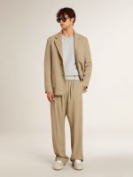 Men's beige pinstripe single-breasted jacket with an oversized fit - Image 3