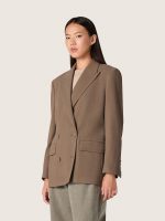 Women's double-breasted blazer in dove-gray chevron wool blend - Image 5