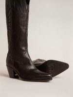 Women's Wish Star boots in black leather with star embroidery - Image 4