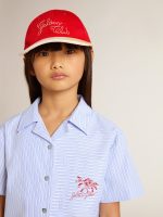 Girls' cropped shirt in striped light blue cotton - Image 5