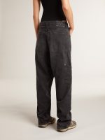 Women's distressed black cotton jeans with front patches - Image 4