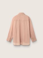 Women's oversized shirt in coral cotton voile with pleated detail - Image 2