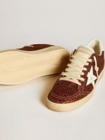 Ball Star in burgundy glitter with white leather star and heel tab - Image 3