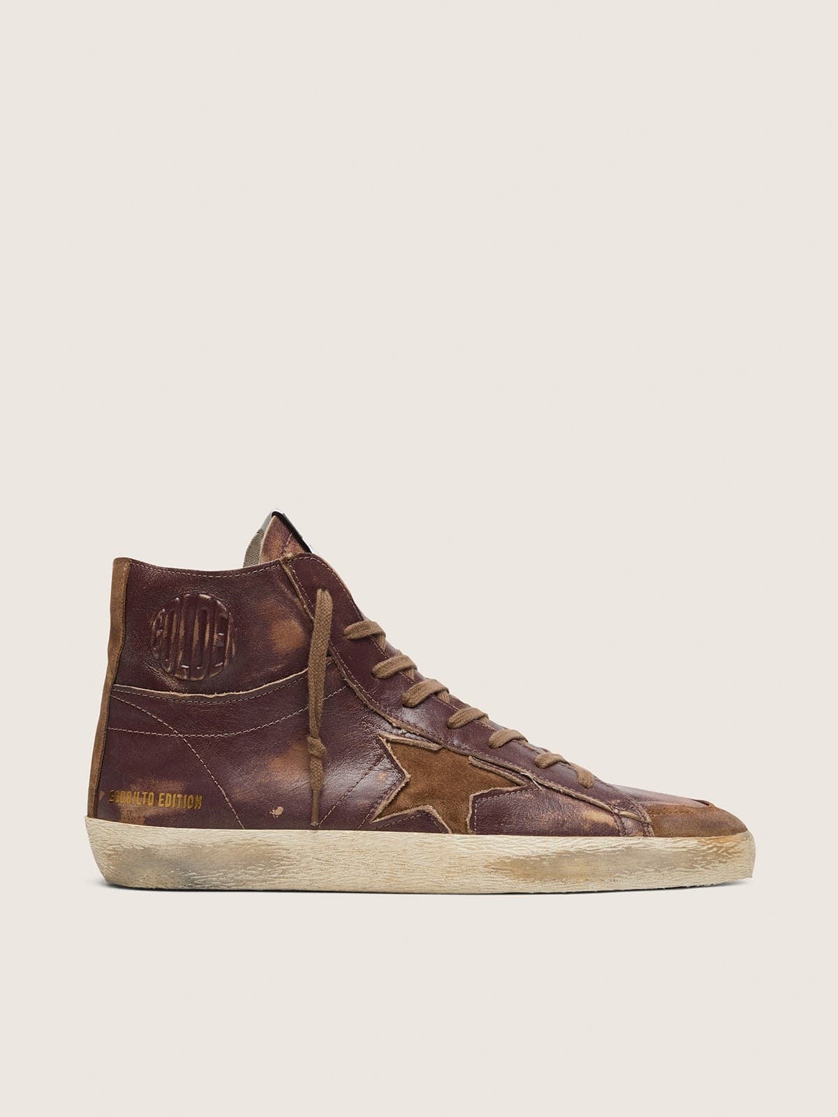 80c5cfef6a9983aa8f23642aafac27d953984930ce3d2ed0191d92a3299f5ca5 Men's Francy LTD in dark brown leather with beige star - Image 1