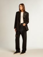 Women's cotton denim pants with shaded-effect crystal decoration - Image 3
