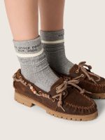 Gray socks with turn-up and burgundy and cream details - Image 2