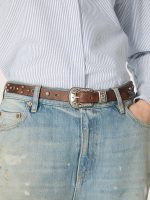 Lace belt in tan washed leather with studs and metal inlays - Image 2