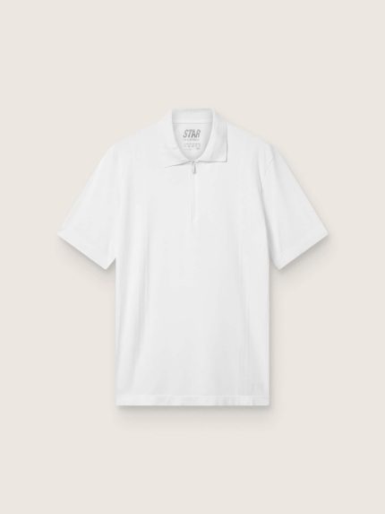 Men's white sports zipped polo shirt