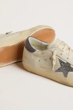 Super-Star with cream-colored leather star with Swarovski crystals and blue leather heel tab with lizard print - Image 3