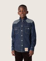 Kids' shirt in blue chambray with reverse details and embroidered logo - Image 4