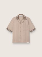 Men's short-sleeved shirt in gray cool wool with thin stripes