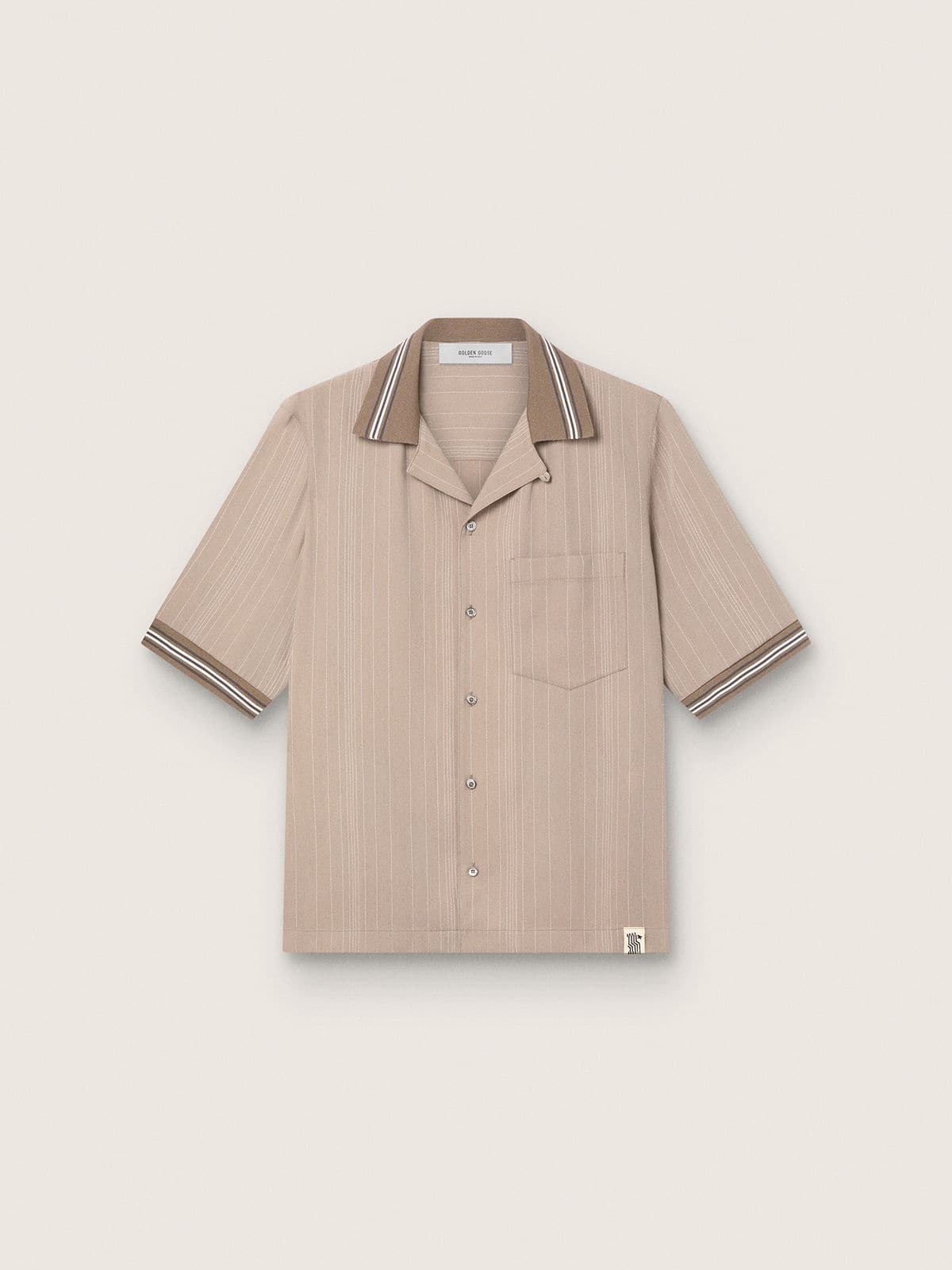 81b1f597abd5aa2375cbe9e859353d1aa63b8041c5f6683164438f7faebed997 Men's short-sleeved shirt in gray cool wool with thin stripes - Image 1