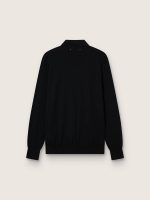 Men's long-sleeved polo shirt in black merino wool - Image 2