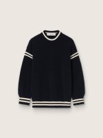 Men's boxy sweater in dark blue cotton with embroidery