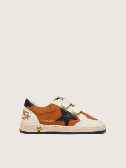 Young Ball Star in brick-red suede and cream leather with black leather star