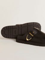 Women's Lucy Sabot in glossy black leather with gold metal buckle - Image 3