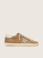 Women's Super-Star in tobacco suede with silver glitter star