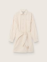 Women's ecru cotton shirt dress with beige and brown stripes
