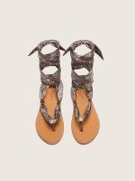 Women's flat sandals with gray paisley pattern and jewel detail - Image 3