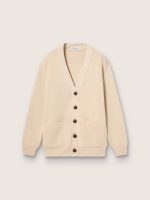 Women's beige cardigan with 'Golden' lettering on the back