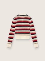 Women's cropped polo sweater in striped crochet cotton - Image 2