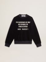 Black crew neck sweatshirt with embroidered lettering