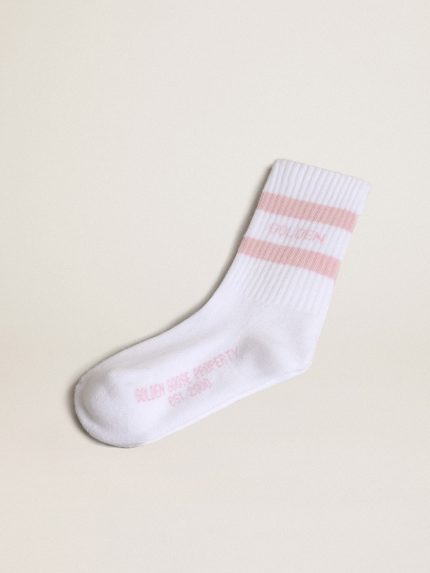 Ribbed socks with pink stripes and logo