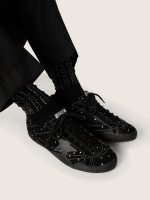 Black socks with distressed details and rhinestones - Image 2